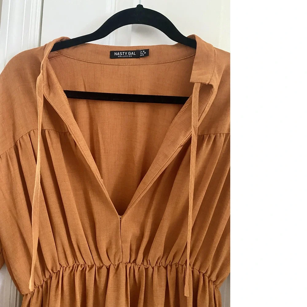 NASTY GAL Orange/Bronze/Sienna V-Neck Maxi-Dress (Size 6US) - Picture 10 of 10